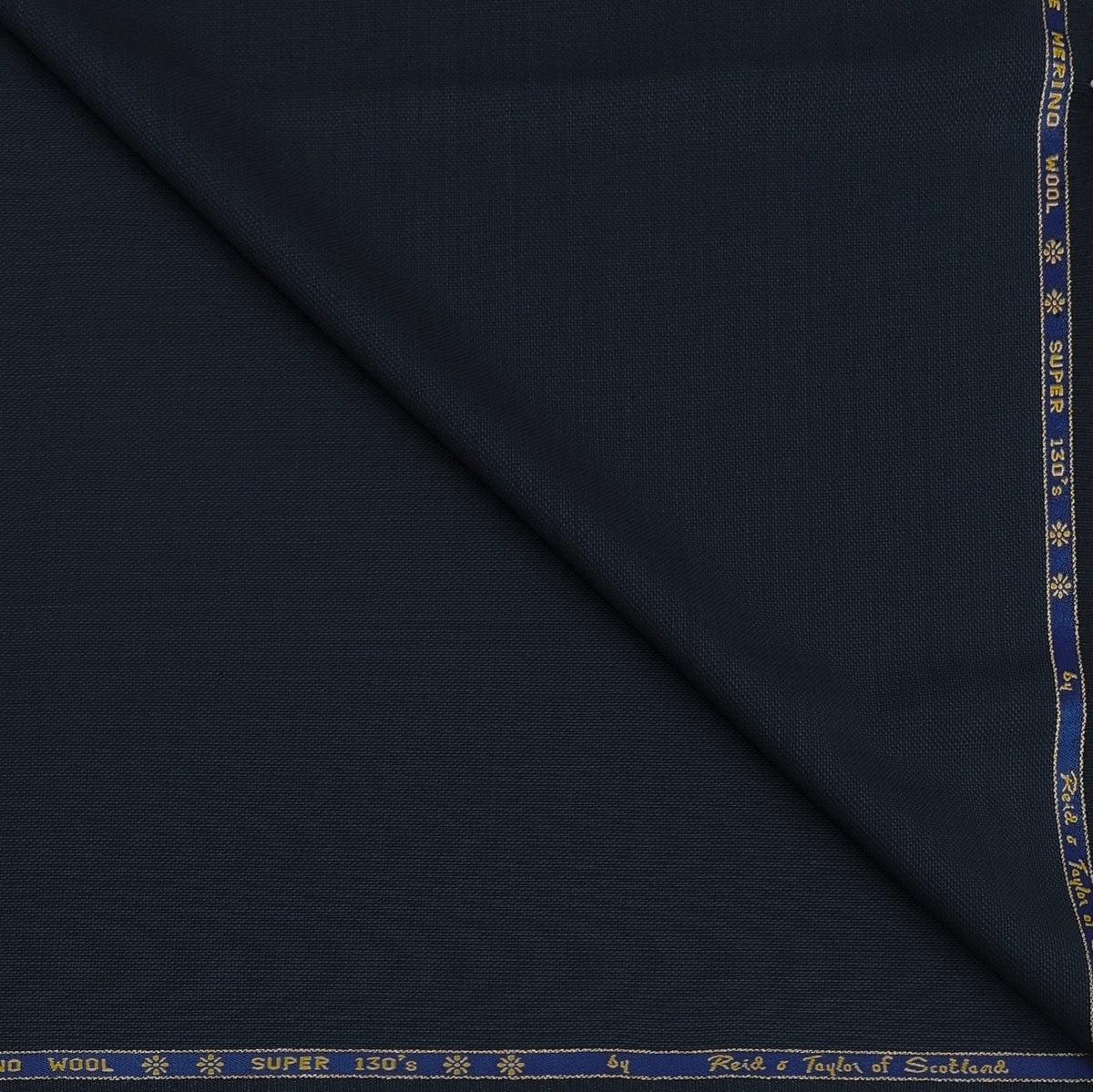 Trouser Fabric Reid & Taylor Super 130s Count 70%Wool Solid Textured Color Prussian Blue