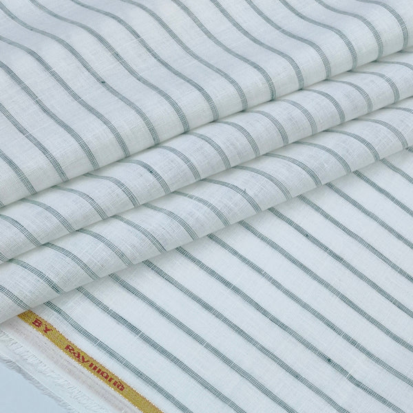 Shirt Fabric Raymond 60Lea×60Lea Pure Linen Bengal Stripe Colour Green N White