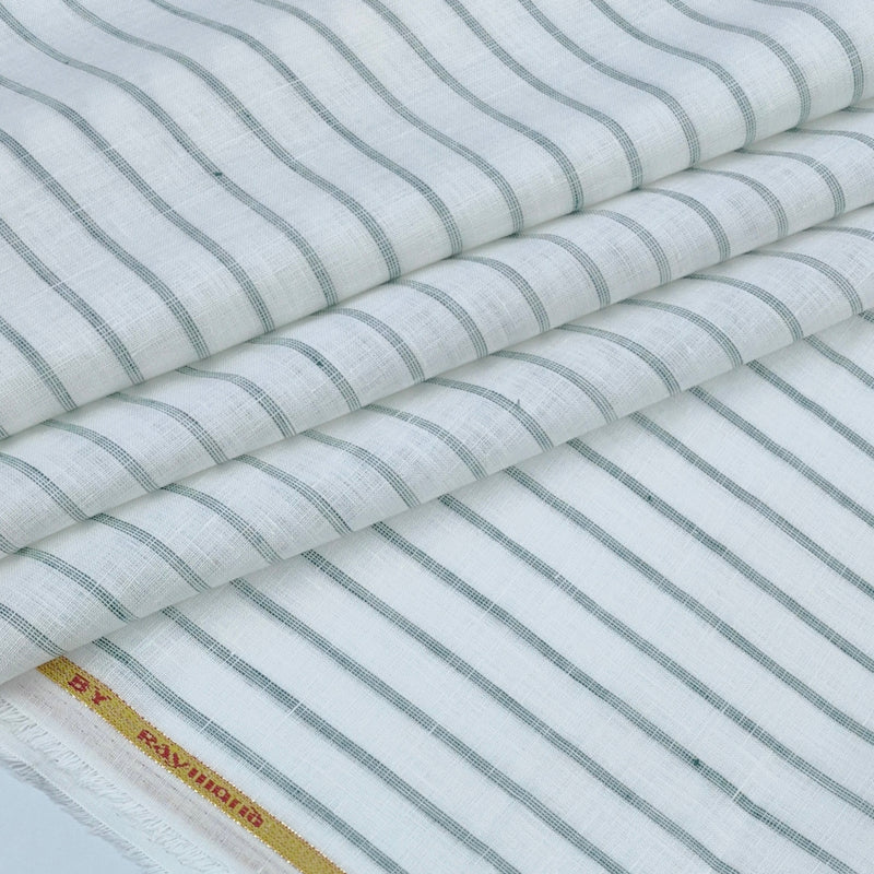 Shirt Fabric Raymond 60Lea×60Lea Pure Linen Bengal Stripe Colour Green N White