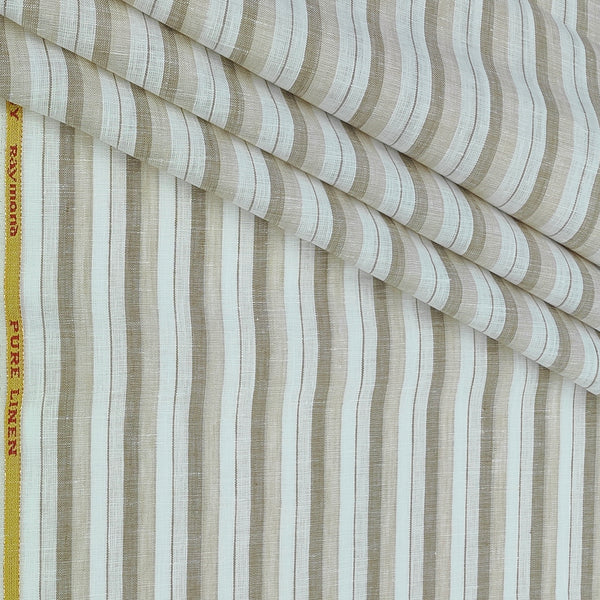Shirt Fabric Raymond 60Lea×60Lea Pure Linen Vertical Pencil Stripe Colour Ash Cream, Beige N White