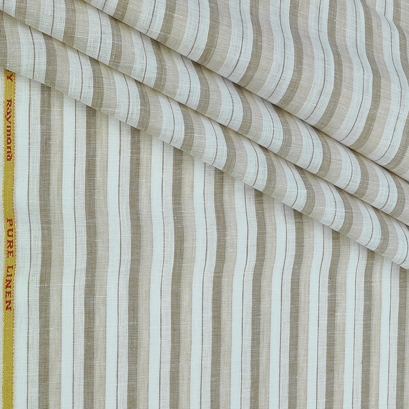 Shirt Fabric Raymond 60Lea×60Lea Pure Linen Vertical Pencil Stripe Colour Ash Cream, Beige N White