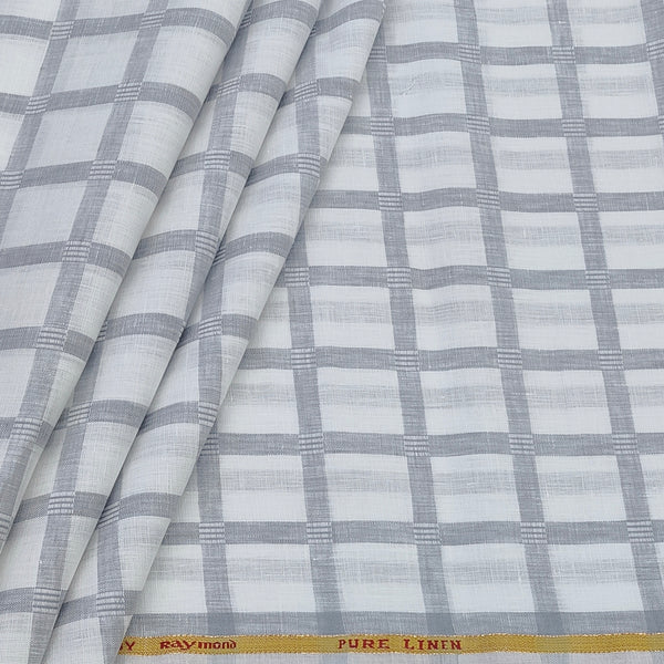 Shirt Fabric Raymond 60Lea×60Lea Pure Linen Broad Check Colour Grey N White