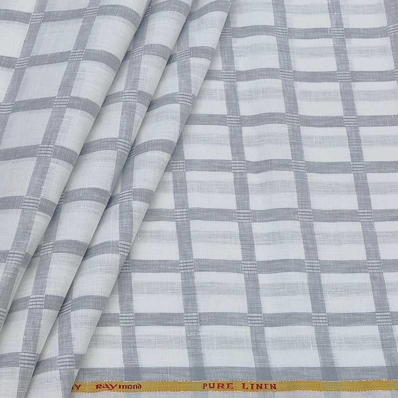 Shirt Fabric Raymond 60Lea×60Lea Pure Linen Broad Check Colour Grey N White