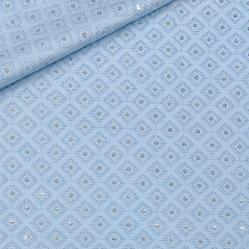 Kurta Fabric ManTire Designer Silk Ira Jaal Embroidery Colour Powder Blue