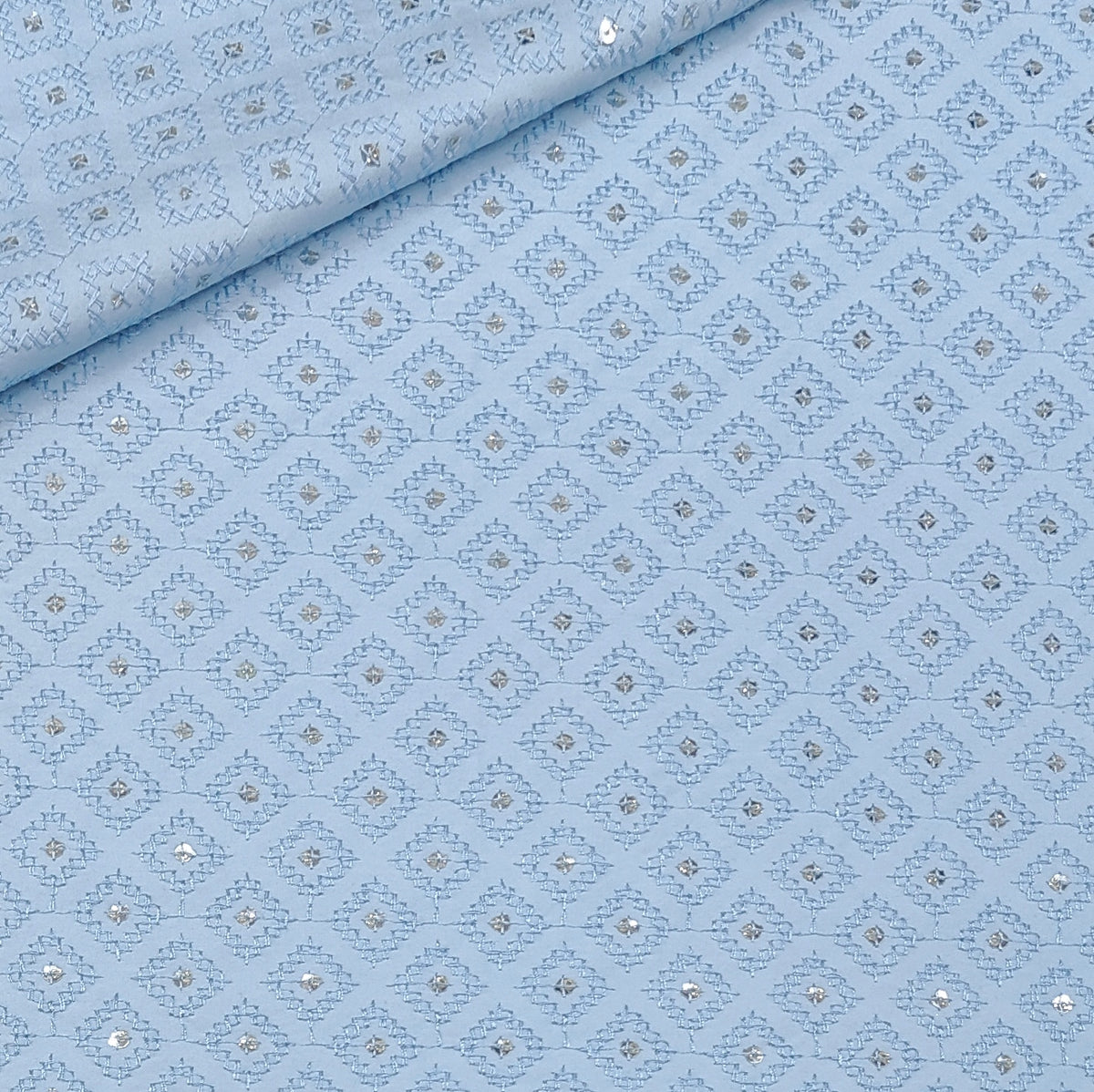Kurta Fabric ManTire Designer Silk Ira Jaal Embroidery Colour Powder Blue
