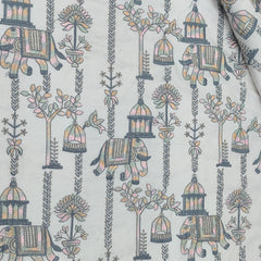 Kurta Fabric ManTire Designer Silk Rajasthani Royal Procession Embroidery Colour Off White N Grey