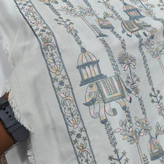Kurta Fabric ManTire Designer Silk Rajasthani Royal Procession Embroidery Colour Off White N Grey
