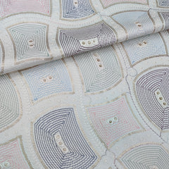 Kurta Fabric ManTire Designer Silk Concentric Geometric Ogee Embroidery Colour Blush Pink, Dusty Mauve N Powder Blue