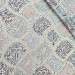 Kurta Fabric ManTire Designer Silk Concentric Geometric Ogee Embroidery Colour Blush Pink, Dusty Mauve N Powder Blue