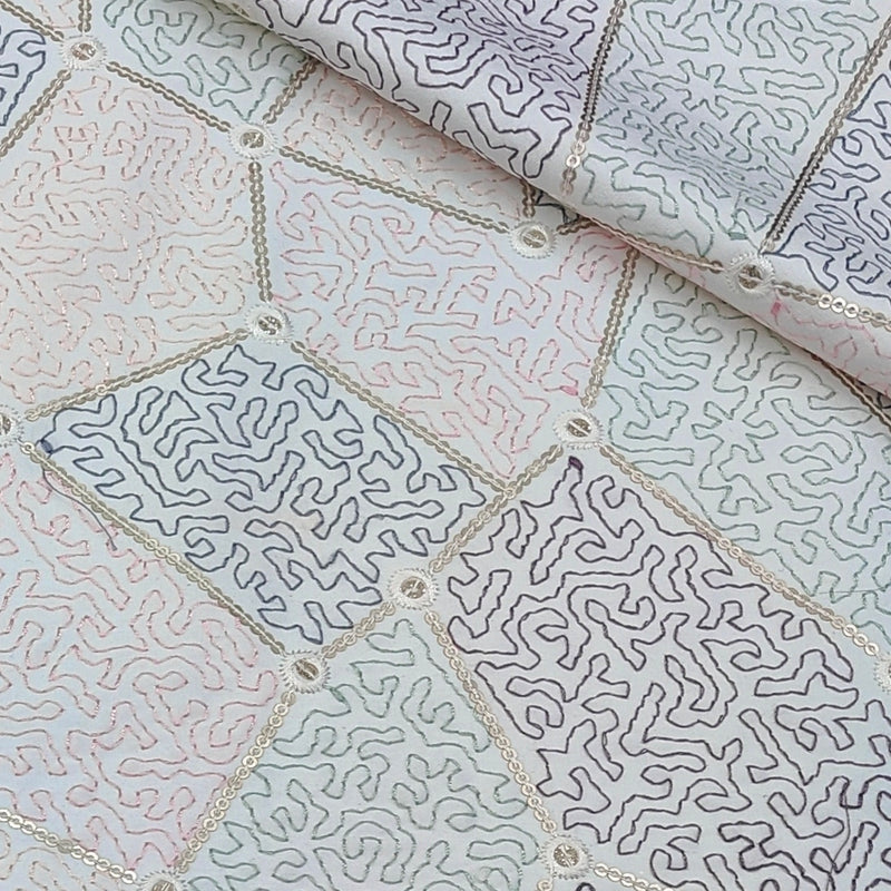 Kurta Fabric ManTire Designer Silk vermicelli patchwork Embroidery Colour Mint Green N Blush Pink