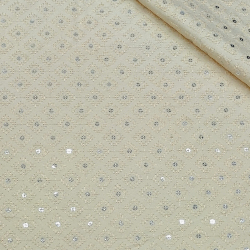 Kurta Fabric ManTire Designer Silk Ira Jaal Embroidery Colour Natural Ivory