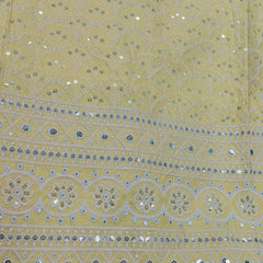 Kurta Fabric ManTire Designer Silk Lucknowi Chikankari with Sequin Work Colour Lemon Yellow N Off White
