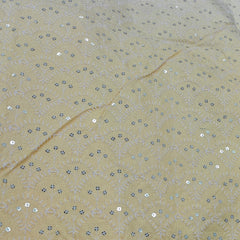 Kurta Fabric ManTire Designer Silk Lucknowi Chikankari with Sequin Work Colour Lemon Yellow N Off White