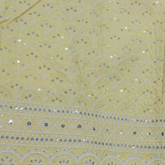 Kurta Fabric ManTire Designer Silk Lucknowi Chikankari with Sequin Work Colour Lemon Yellow N Off White