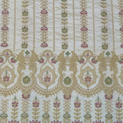 Kurta Fabric ManTire Designer Silk Pannel Border Pattern Embroidery Colour Cream