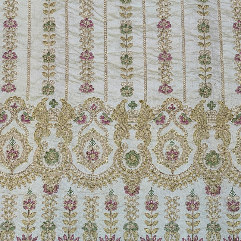Kurta Fabric ManTire Designer Silk Pannel Border Pattern Embroidery Colour Cream