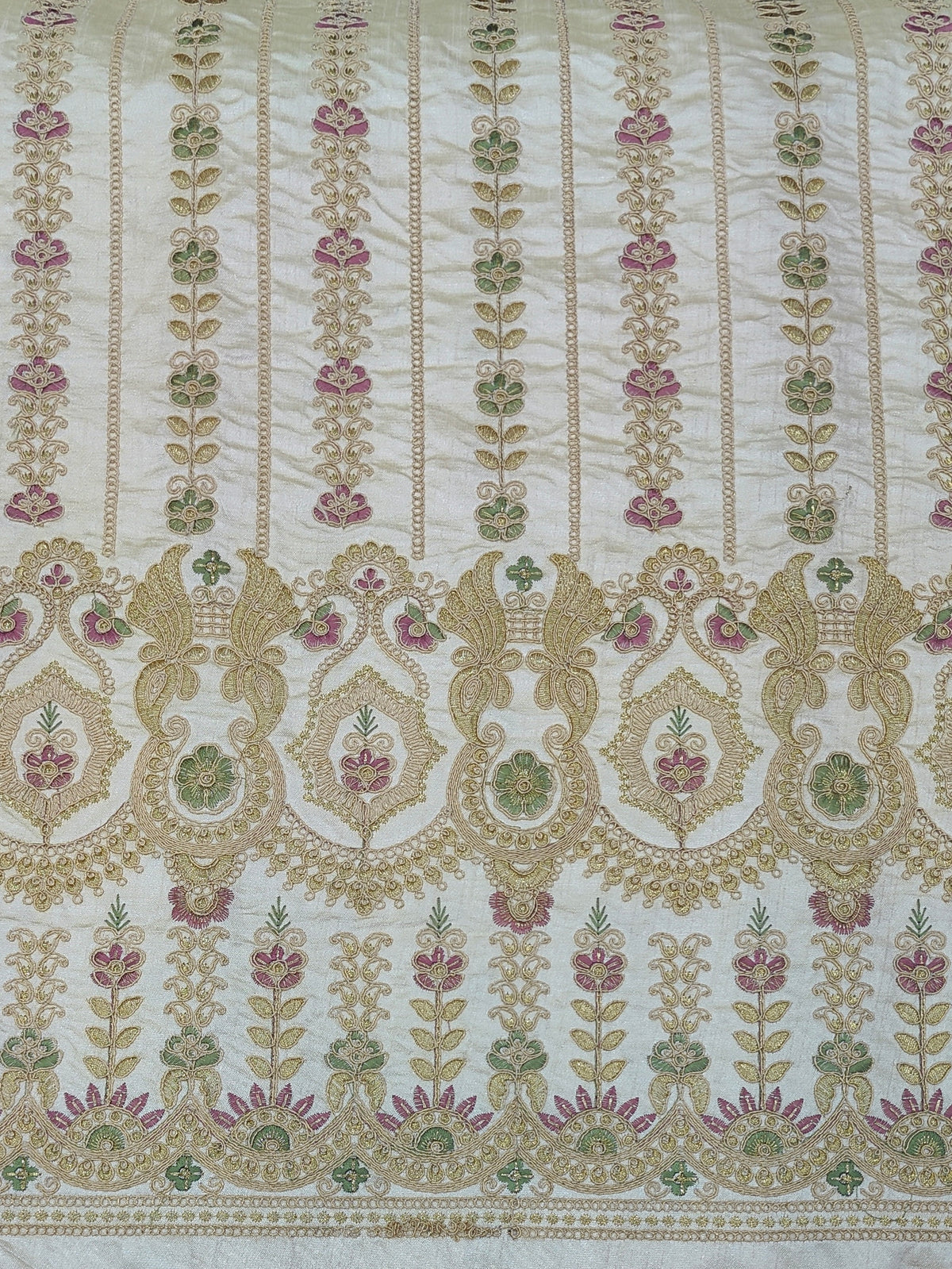 Kurta Fabric ManTire Designer Silk Pannel Border Pattern Embroidery Colour Cream