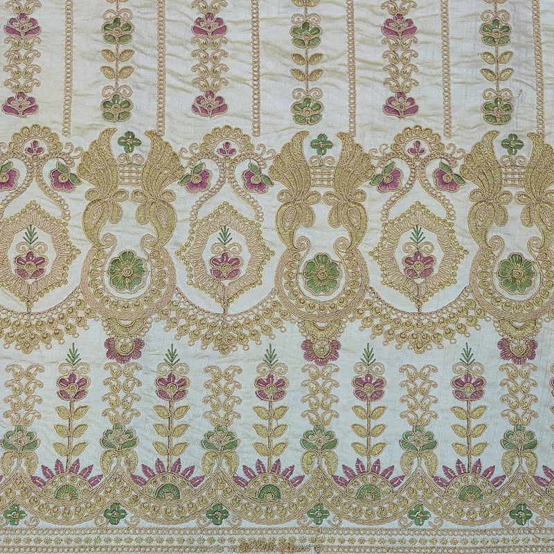 Kurta Fabric ManTire Designer Silk Pannel Border Pattern Embroidery Colour Cream