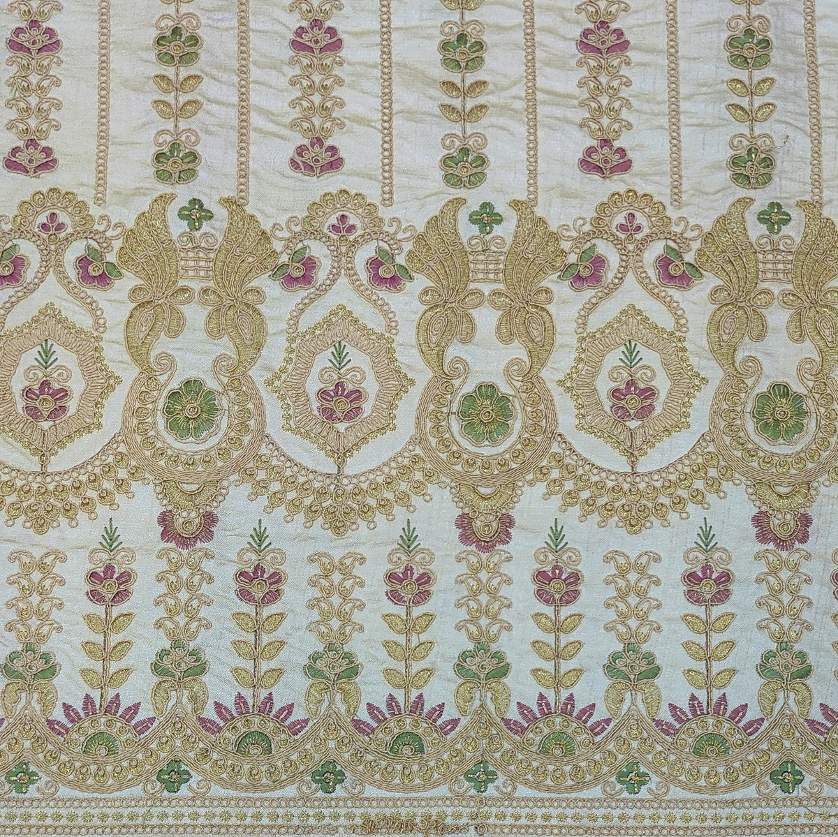 Kurta Fabric ManTire Designer Silk Pannel Border Pattern Embroidery Colour Cream