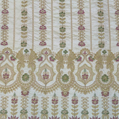 Kurta Fabric ManTire Designer Silk Pannel Border Pattern Embroidery Colour Cream