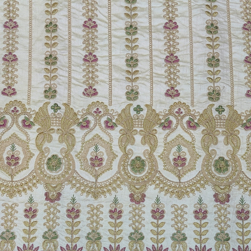 Kurta Fabric ManTire Designer Silk Pannel Border Pattern Embroidery Colour Cream