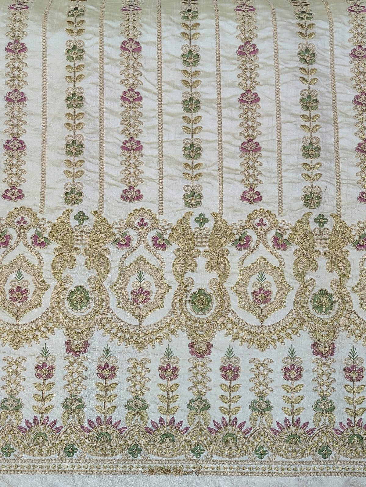 Kurta Fabric ManTire Designer Silk Pannel Border Pattern Embroidery Colour Cream