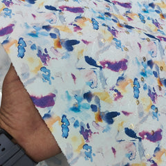 Kurta Fabric ManTire Designer Silk Brushstroke Floral Embroidery Colour Medium Blue N Purple