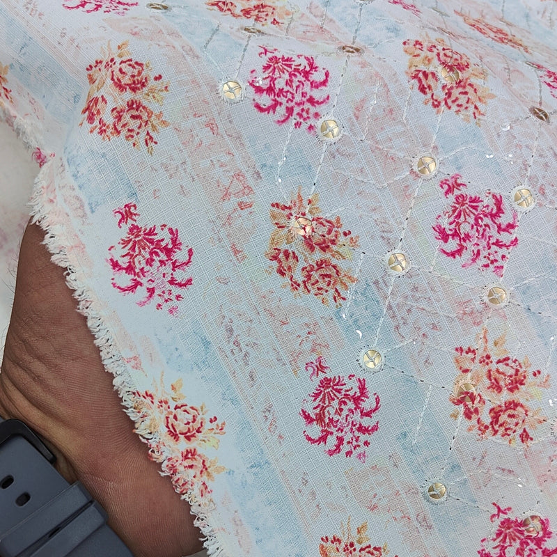 Kurta Fabric ManTire Designer Silk Indian Traditional Buta Embroidery Colour Hot Pink N Coral Orange