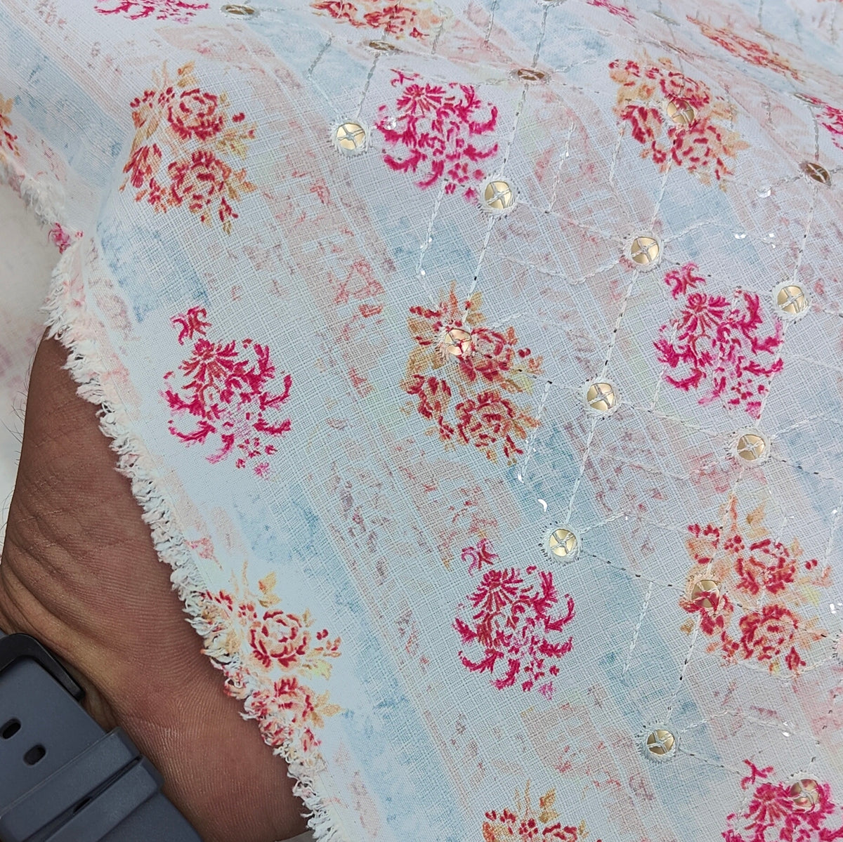 Kurta Fabric ManTire Designer Silk Indian Traditional Buta Embroidery Colour Hot Pink N Coral Orange