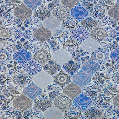Kurta Fabric ManTire Designer Silk Moroccan Tile Patchwork Colour Indigo Blue N Periwinkle Lavender