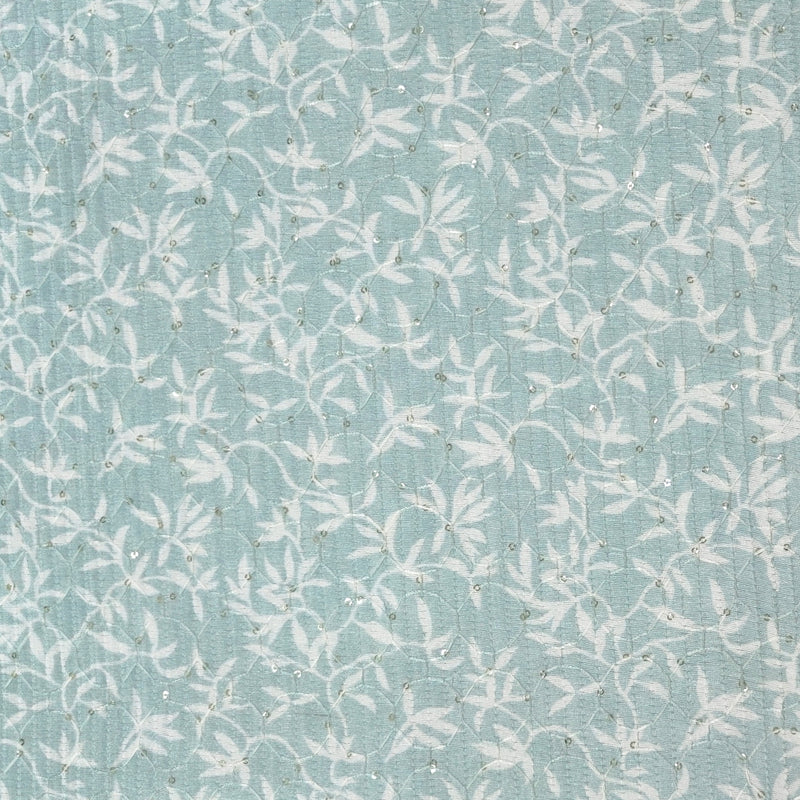 Kurta Fabric ManTire Designer Silk Allover Leafy Vines Embroidery Colour Pistachio Green