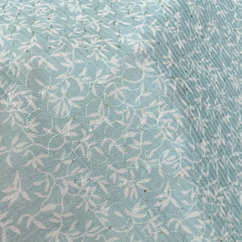 Kurta Fabric ManTire Designer Silk Allover Leafy Vines Embroidery Colour Pistachio Green