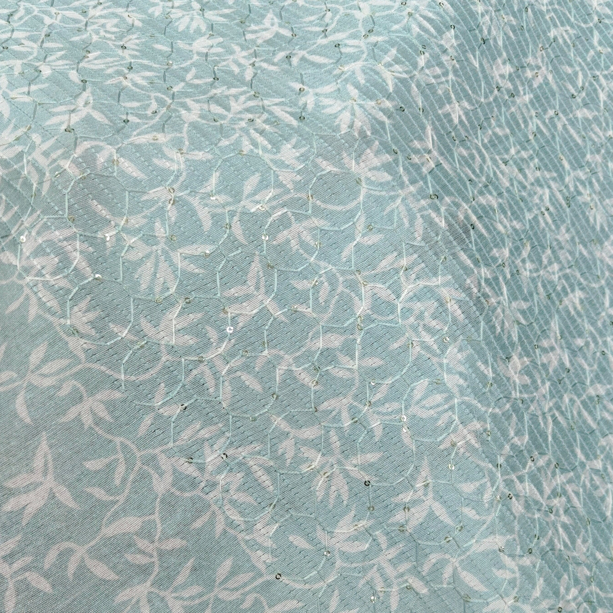 Kurta Fabric ManTire Designer Silk Allover Leafy Vines Embroidery Colour Pistachio Green