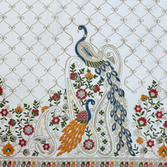 Kurta Fabric ManTire Designer Silk Peacock Motif Embroidery Colour Teal Blue,Red, Green N Off White
