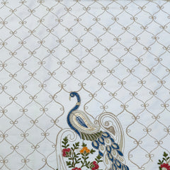 Kurta Fabric ManTire Designer Silk Peacock Motif Embroidery Colour Teal Blue,Red, Green N Off White