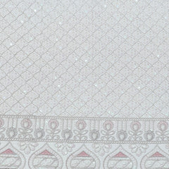 Kurta Fabric ManTire Designer Silk horizontal panel layout Embroidery Colour Pink N White