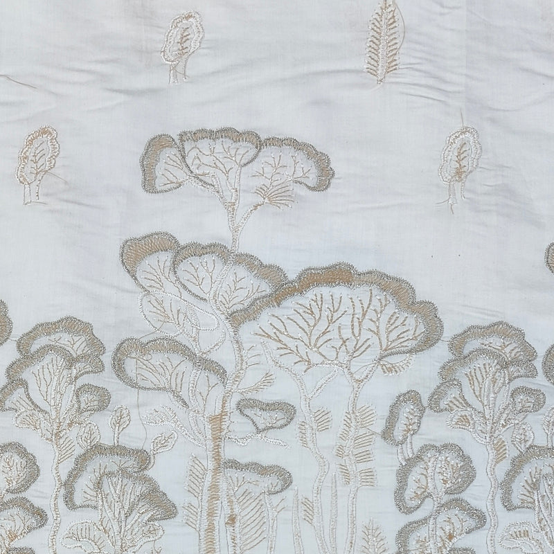 Kurta Fabric ManTire Designer Silk Tree Embroidery Colour Off White