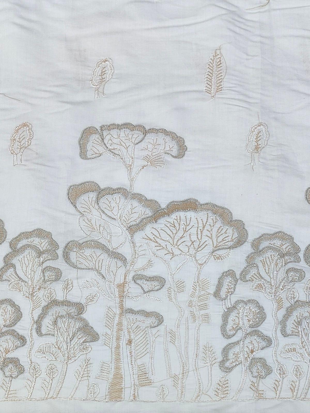 Kurta Fabric ManTire Designer Silk Tree Embroidery Colour Off White