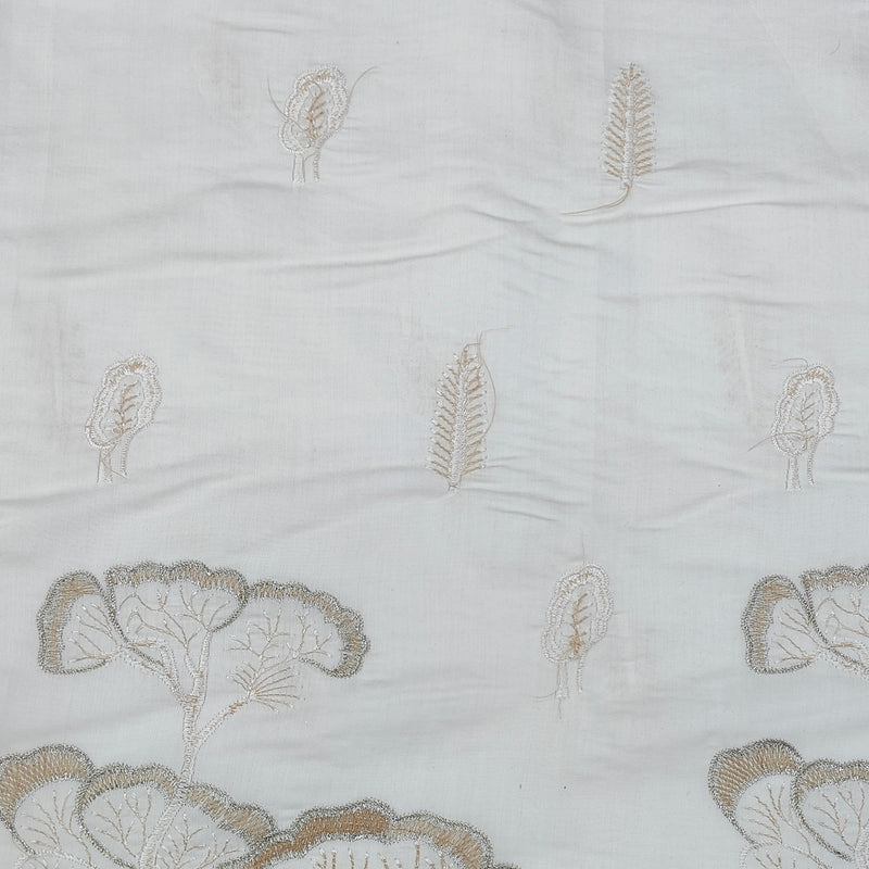 Kurta Fabric ManTire Designer Silk Tree Embroidery Colour Off White