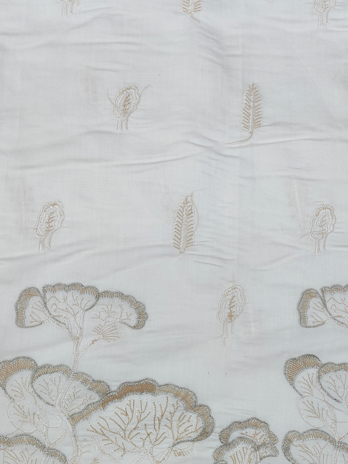 Kurta Fabric ManTire Designer Silk Tree Embroidery Colour Off White