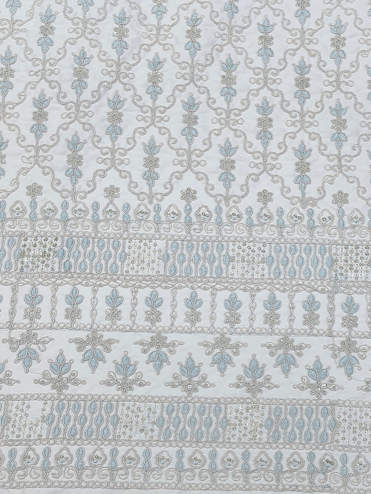 Kurta Fabric ManTire Designer Silk Lucknowi Chikankari Embroidery Colour Firozi N Off White