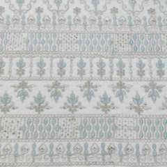 Kurta Fabric ManTire Designer Silk Lucknowi Chikankari Embroidery Colour Firozi N Off White