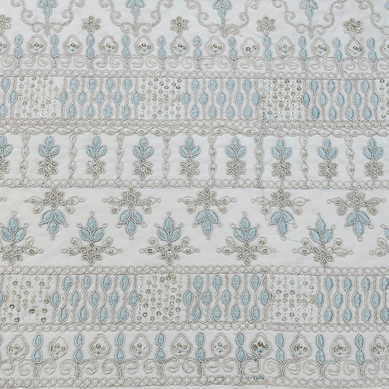 Kurta Fabric ManTire Designer Silk Lucknowi Chikankari Embroidery Colour Firozi N Off White
