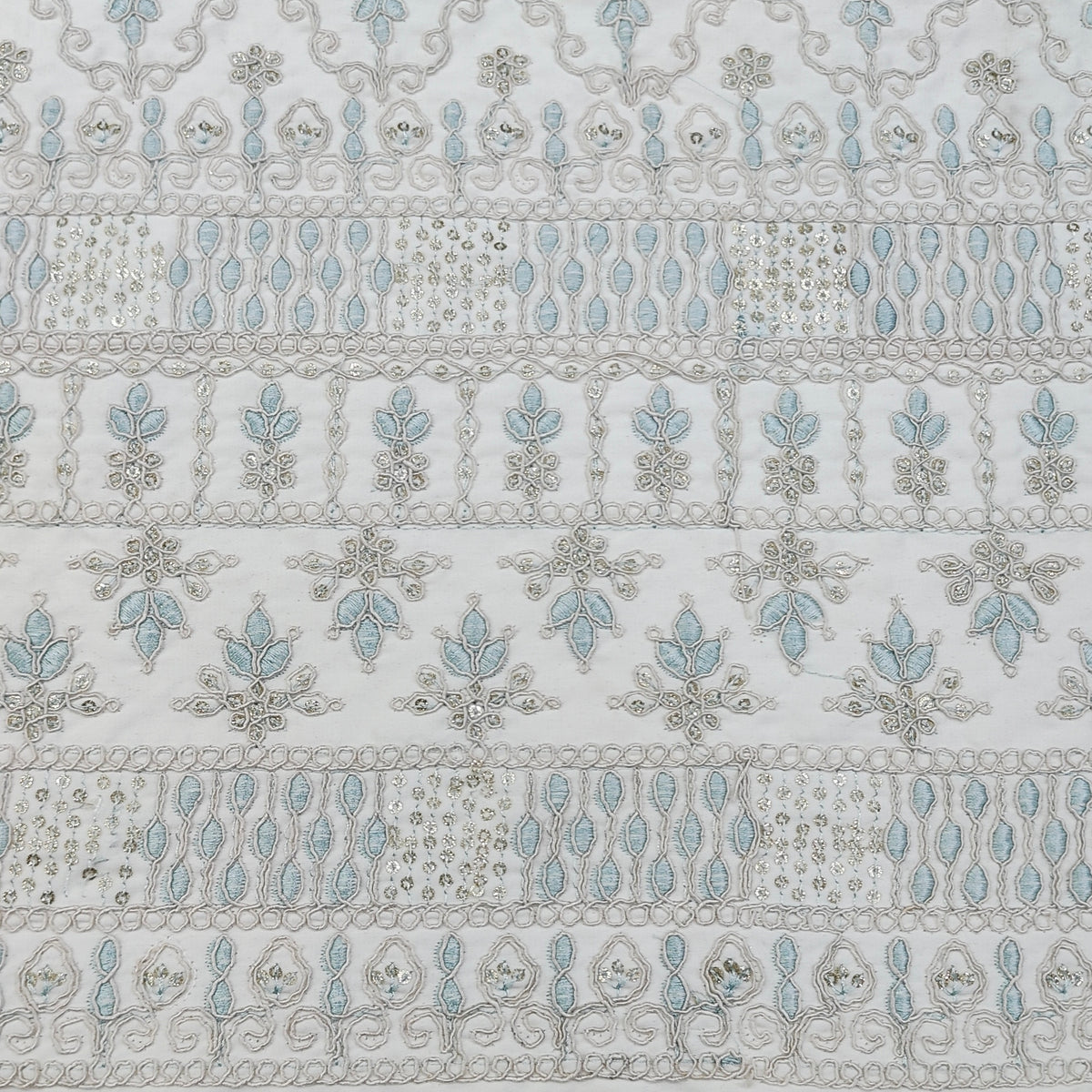 Kurta Fabric ManTire Designer Silk Lucknowi Chikankari Embroidery Colour Firozi N Off White