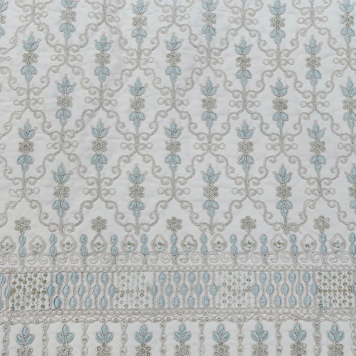 Kurta Fabric ManTire Designer Silk Lucknowi Chikankari Embroidery Colour Firozi N Off White
