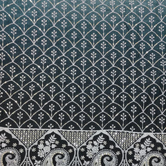 Kurta Fabric ManTire Designer Silk Scallop lattice Embroidery Colour Dark Charcoal, Navy Black, Muted Green N White