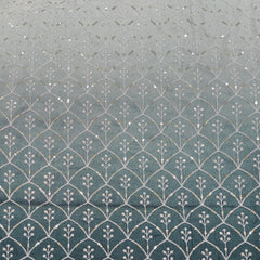 Kurta Fabric ManTire Designer Silk Scallop lattice Embroidery Colour Dark Charcoal, Navy Black, Muted Green N White