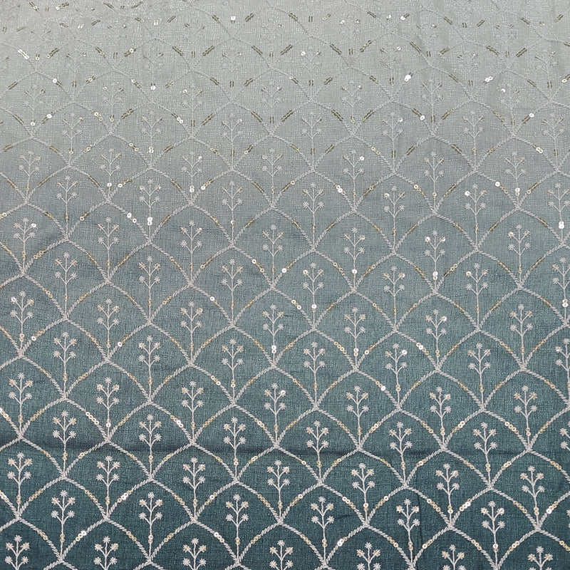 Kurta Fabric ManTire Designer Silk Scallop lattice Embroidery Colour Dark Charcoal, Navy Black, Muted Green N White