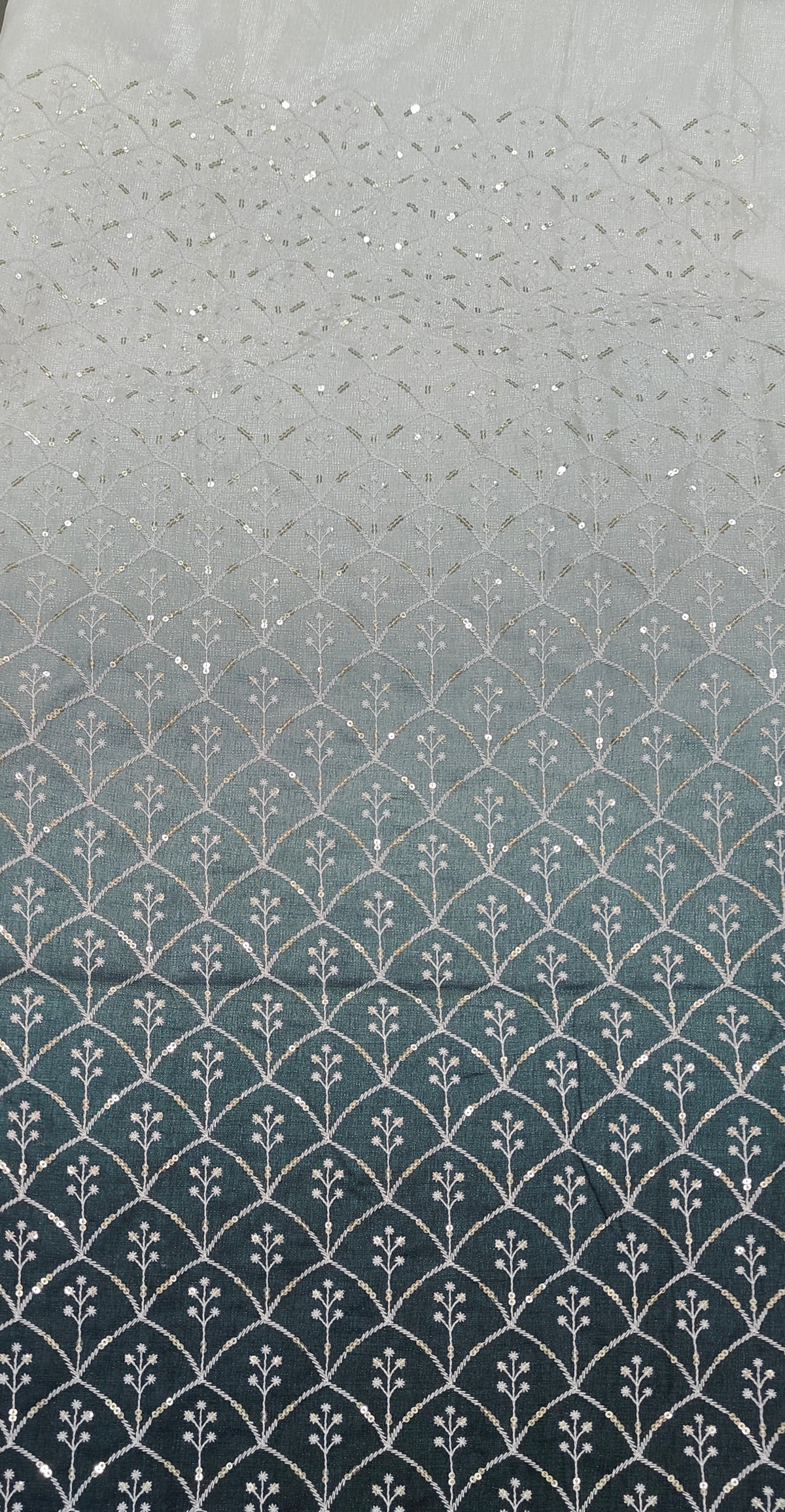 Kurta Fabric ManTire Designer Silk Scallop lattice Embroidery Colour Dark Charcoal, Navy Black, Muted Green N White