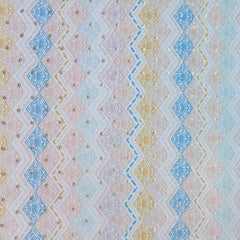 Kurta Fabric ManTire Designer Silk Geometric Chevron  Colour Cerulean,Blush Pink,Mustard Yellow N White